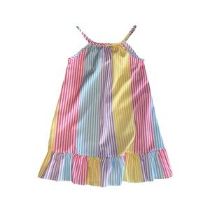 Girls 3-4T Stripped Spaghetti Strap Dress, Colorful Ruffle Hem, Summer Sun Dress
